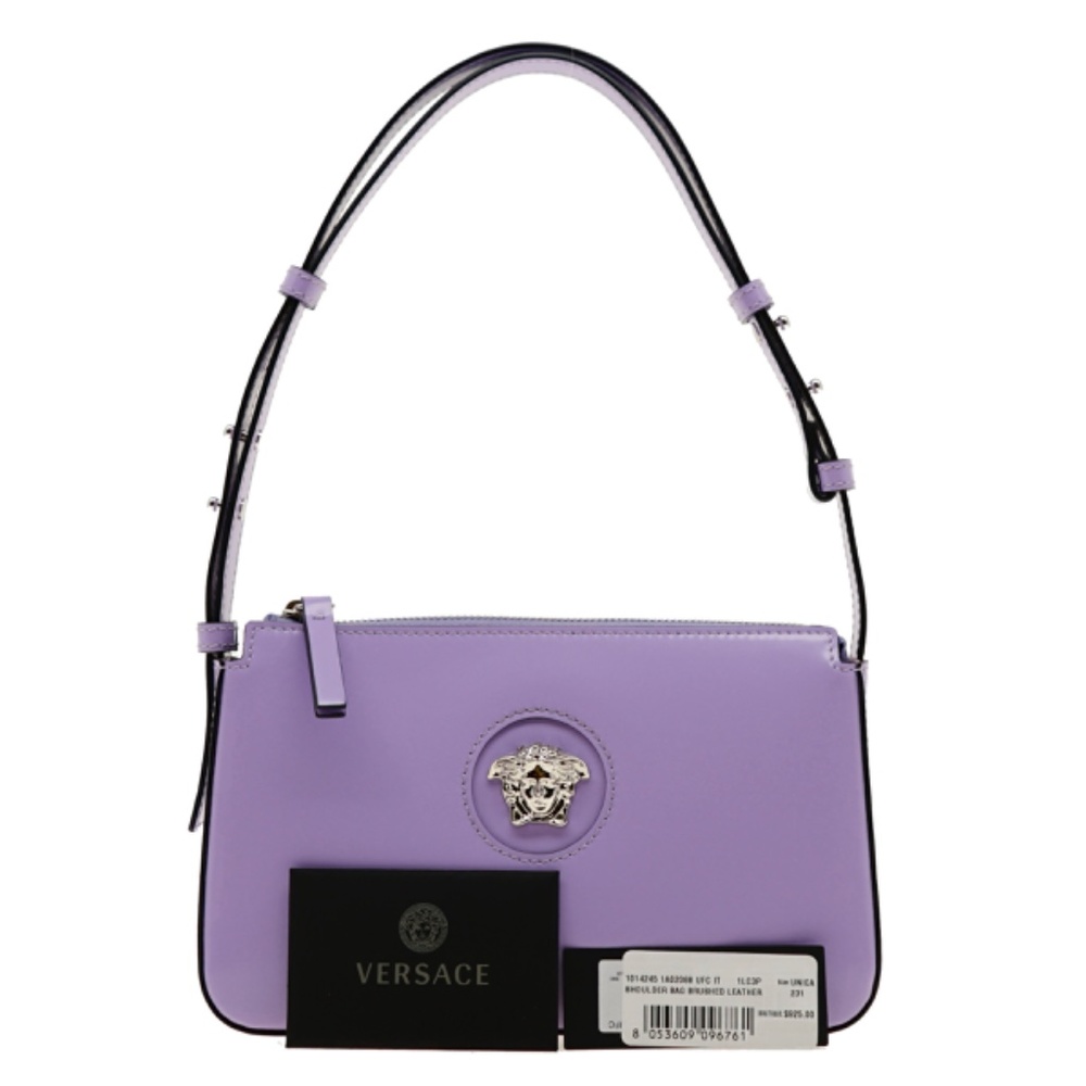 Versace Medusa Shoulder Bag Brushed Purple Leather New - Picture 4 of 8
